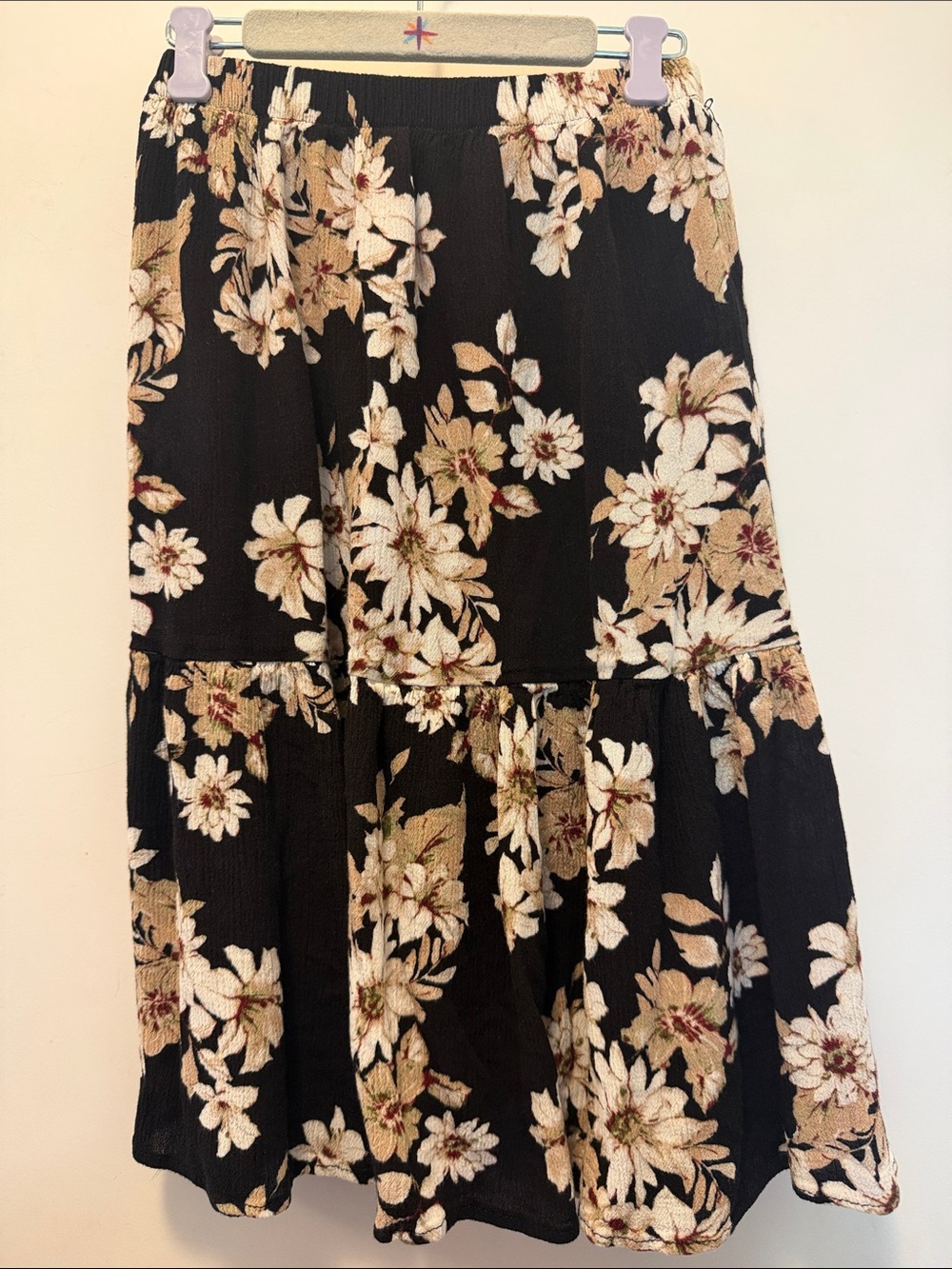 Floral Tiered Midi Skirt - Black & Cream